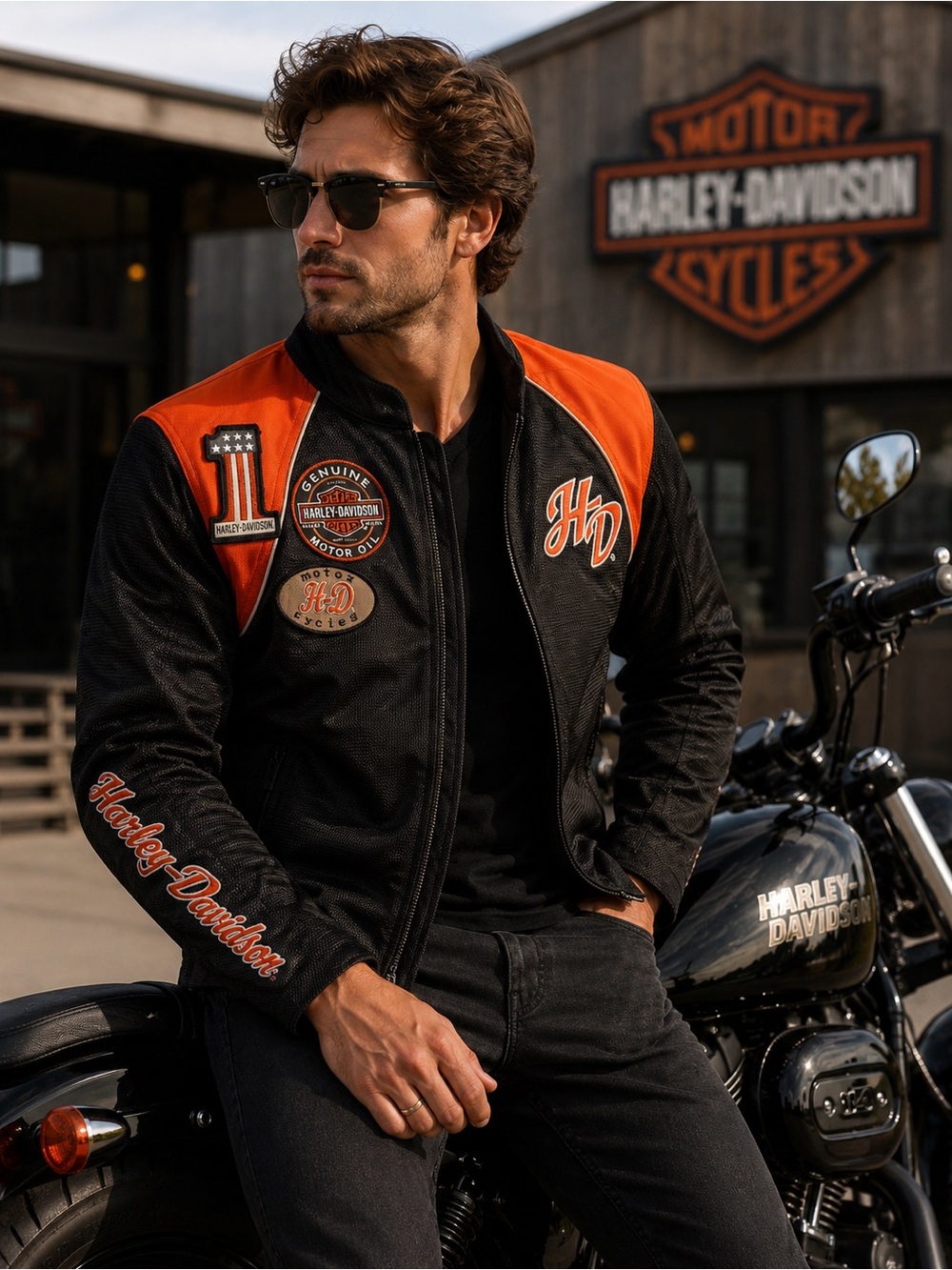 Harley-Davidson Black & Orange Mesh Riding Jacket with Patches 

New never worn